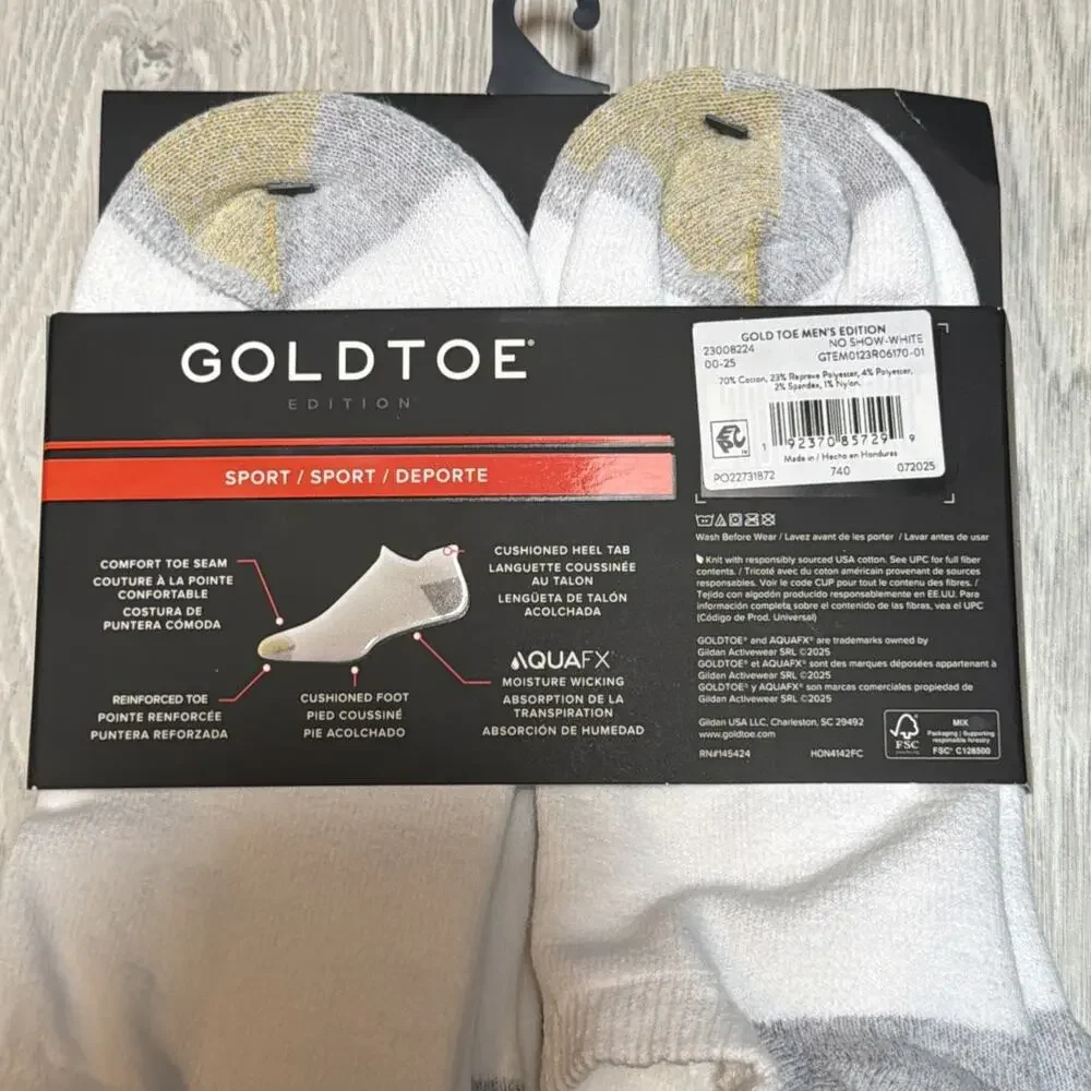 2 Gold Toe Sport Men's 6-Pair No Show Socks Shoe Size 6-12.5 White/Gray
